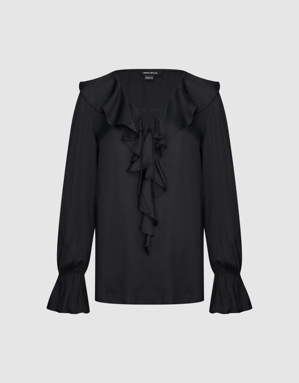 Ruffle Tie Front  V-Neck Blouse