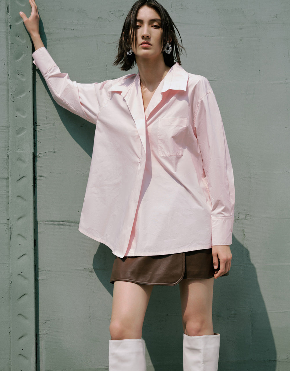 Asymmetric Buttons Lapel Shirt