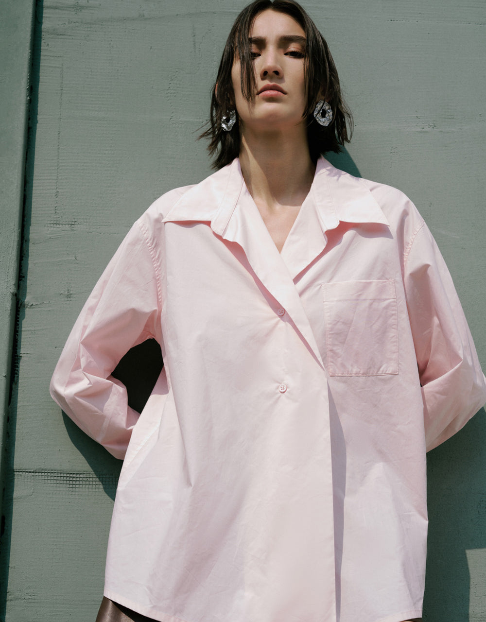 Asymmetric Buttons Lapel Shirt