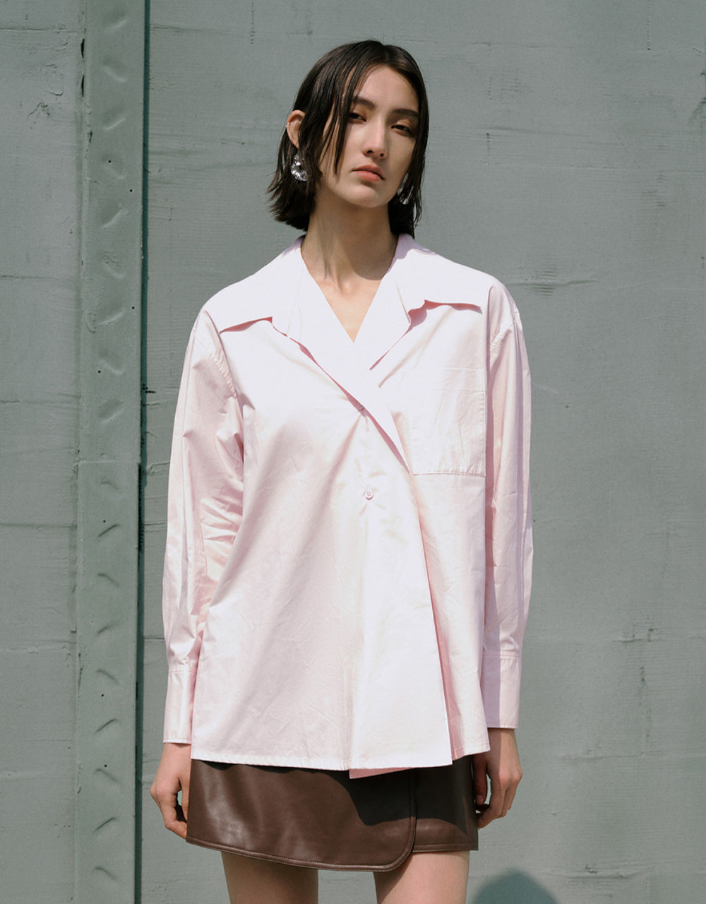 Asymmetric Buttons Lapel Shirt