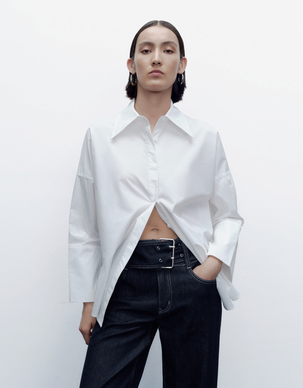 Drop Shoulder Sleeve Lapel Shirt