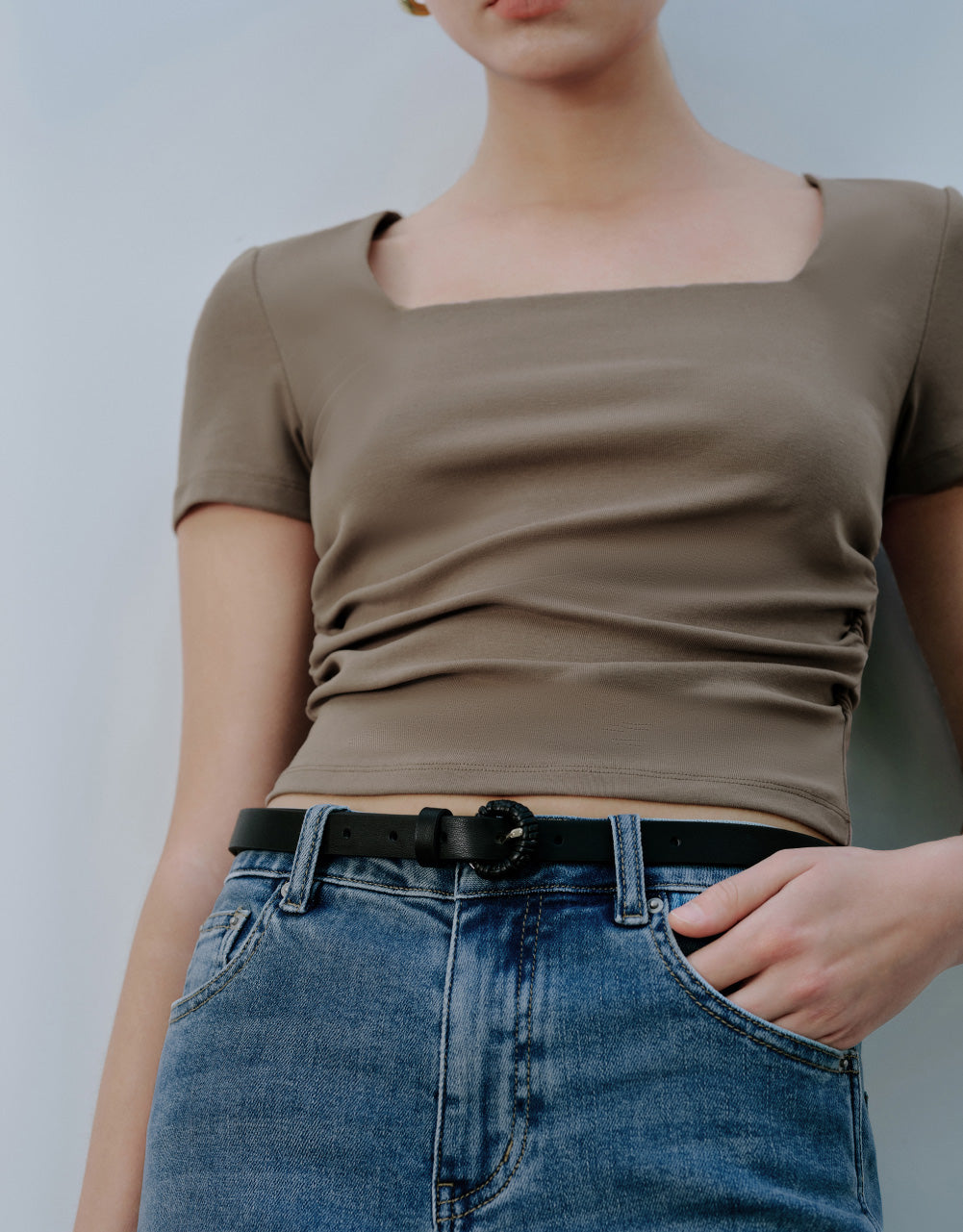 Square-cut Collar Skinny T-Shirt