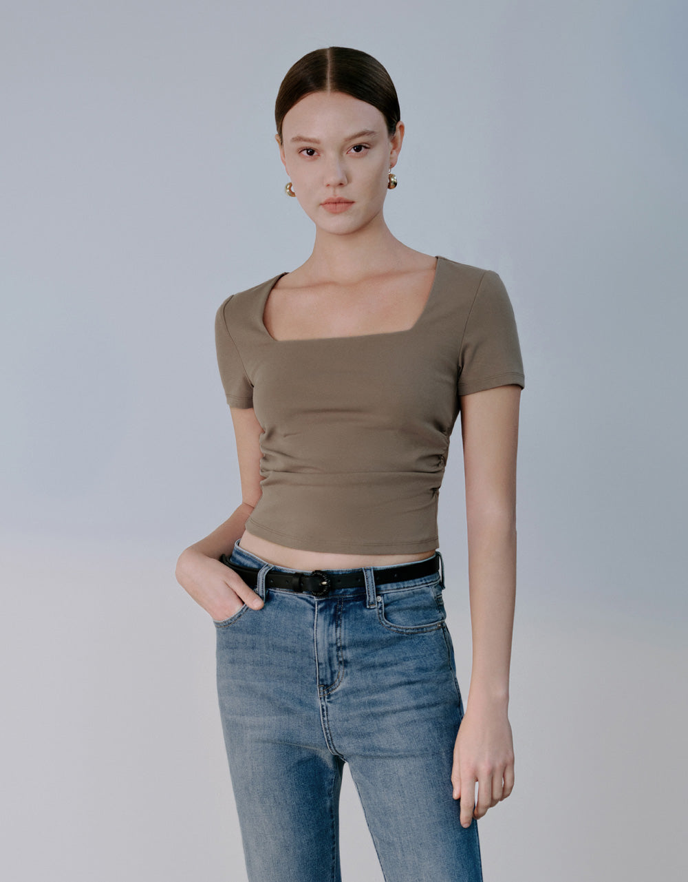Square-cut Collar Skinny T-Shirt