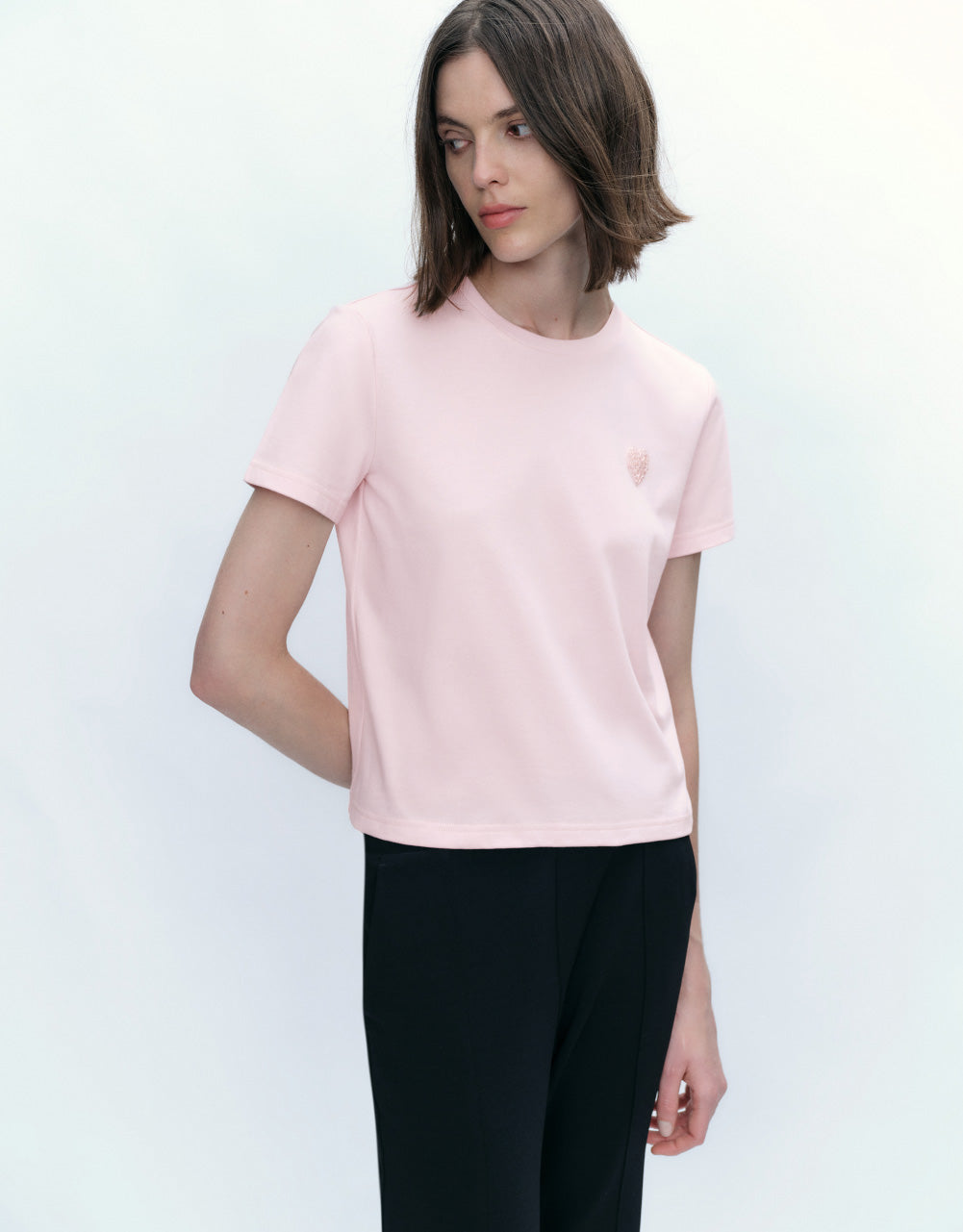 Heart Decor Crew Neck T-Shirt