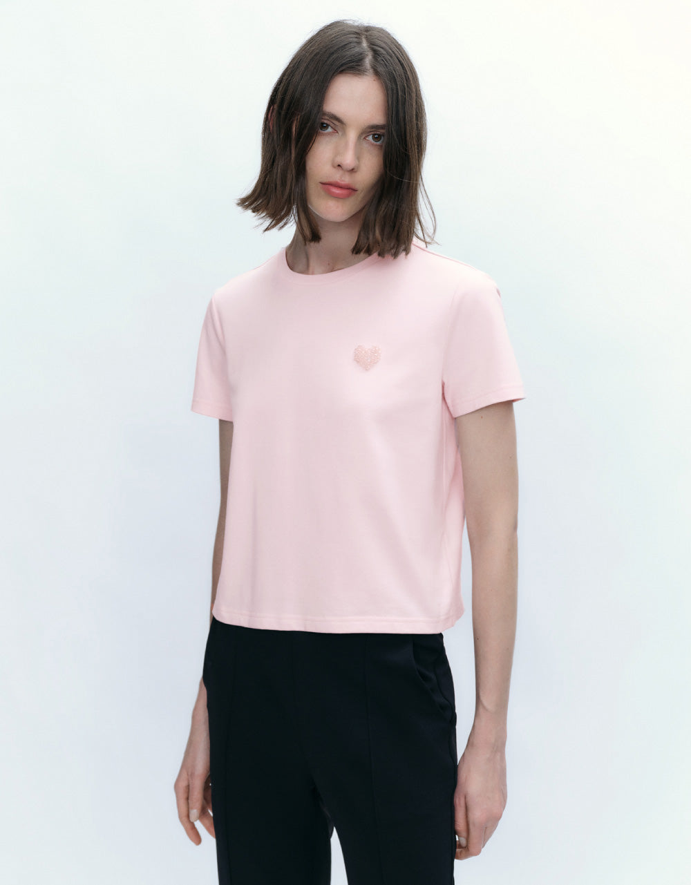 Heart Decor Crew Neck T-Shirt