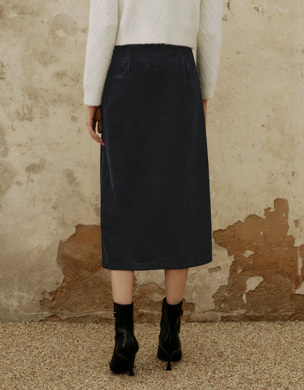 Shirred Waist Split Skirt