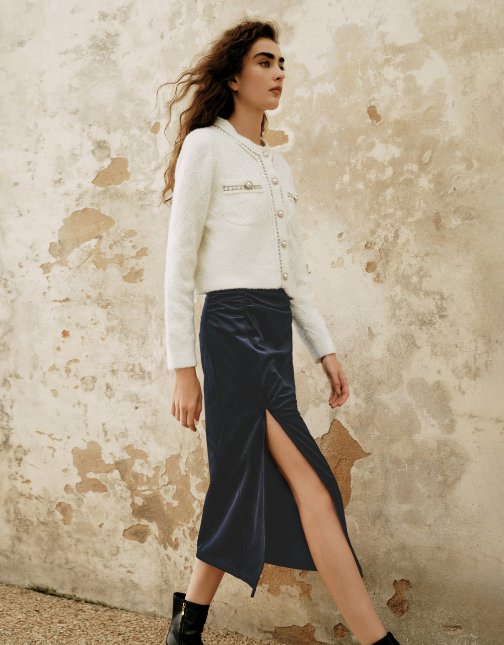 Shirred Waist Split Skirt
