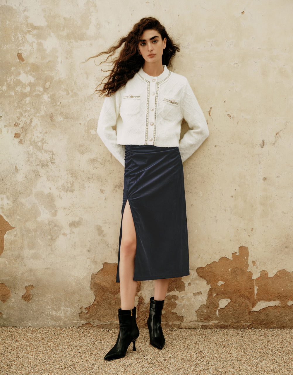 Shirred Waist Split Skirt