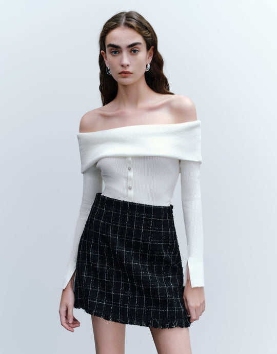 Plaid Tweed Mini Skirt