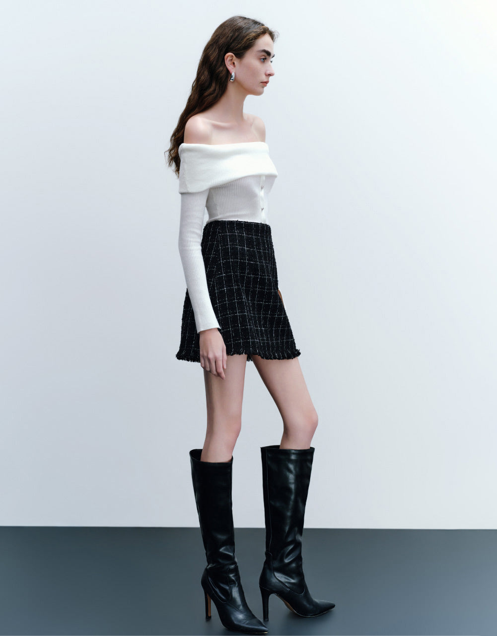 Plaid Tweed Mini Skirt