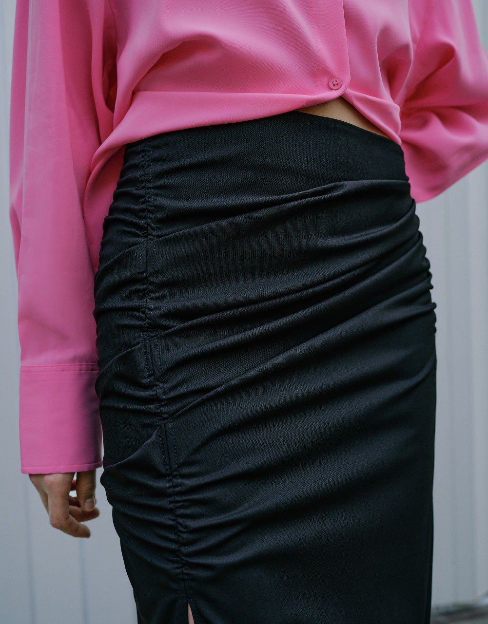 Ruched Skinny-Fit Wrap Skirt