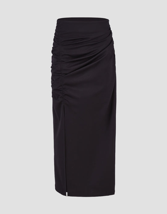 Ruched Skinny-Fit Wrap Skirt