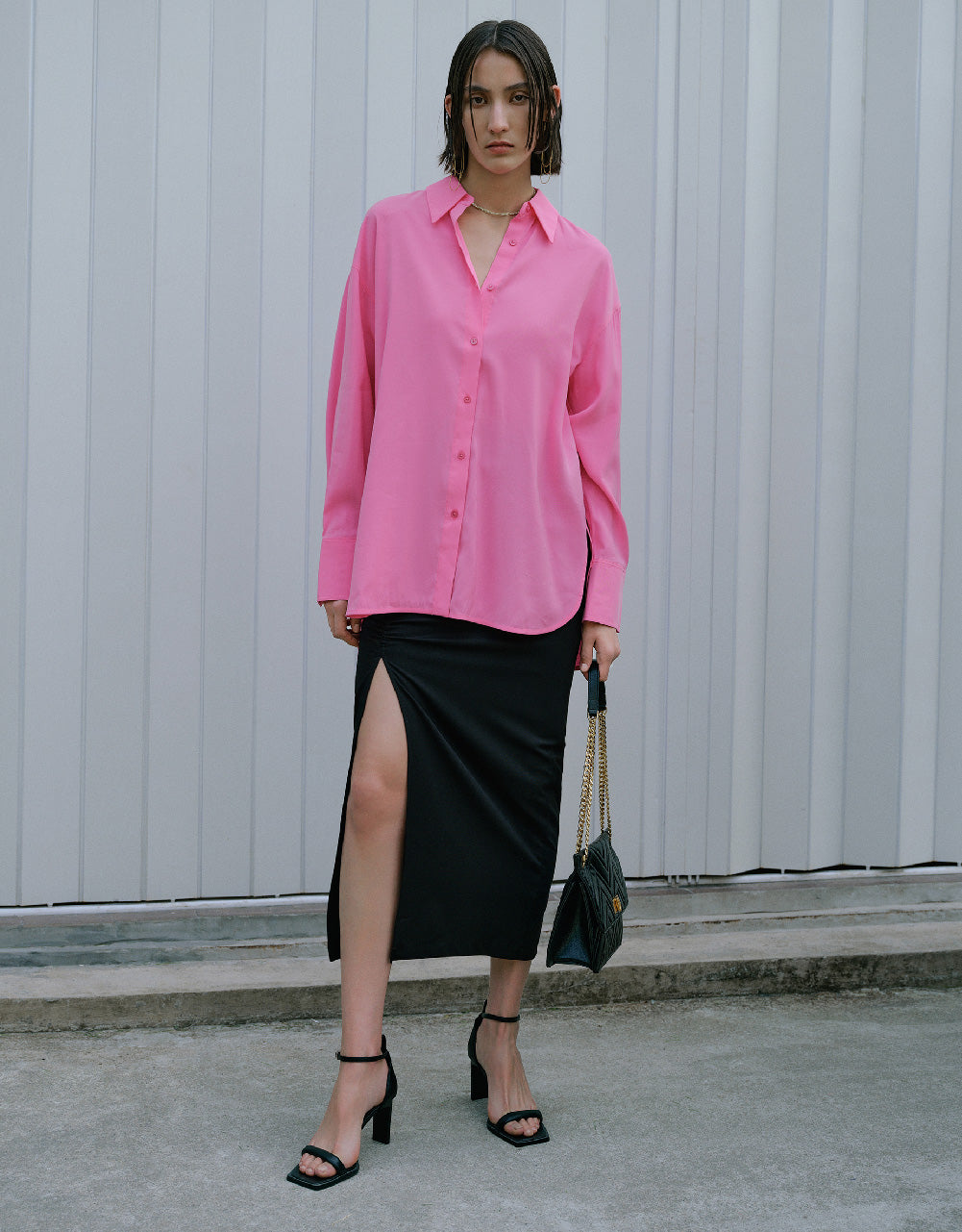 Ruched Skinny-Fit Wrap Skirt