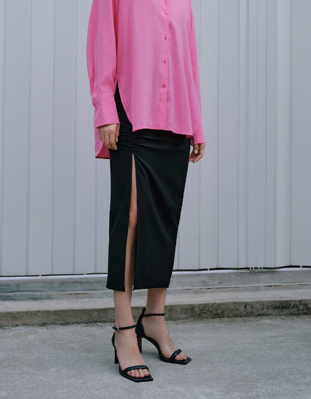 Ruched Skinny-Fit Wrap Skirt