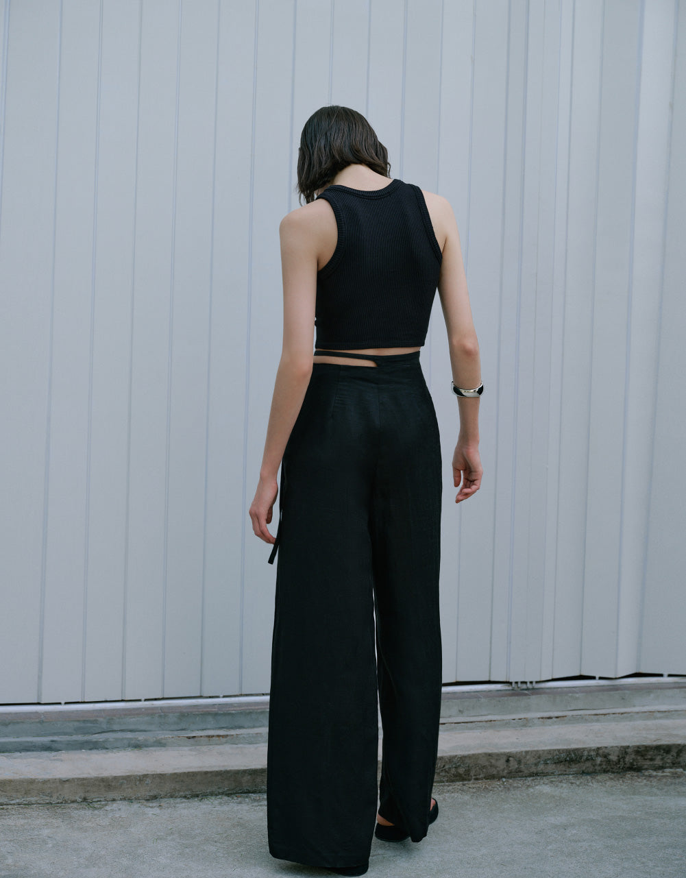 Hem Detail Wide-Leg Pants