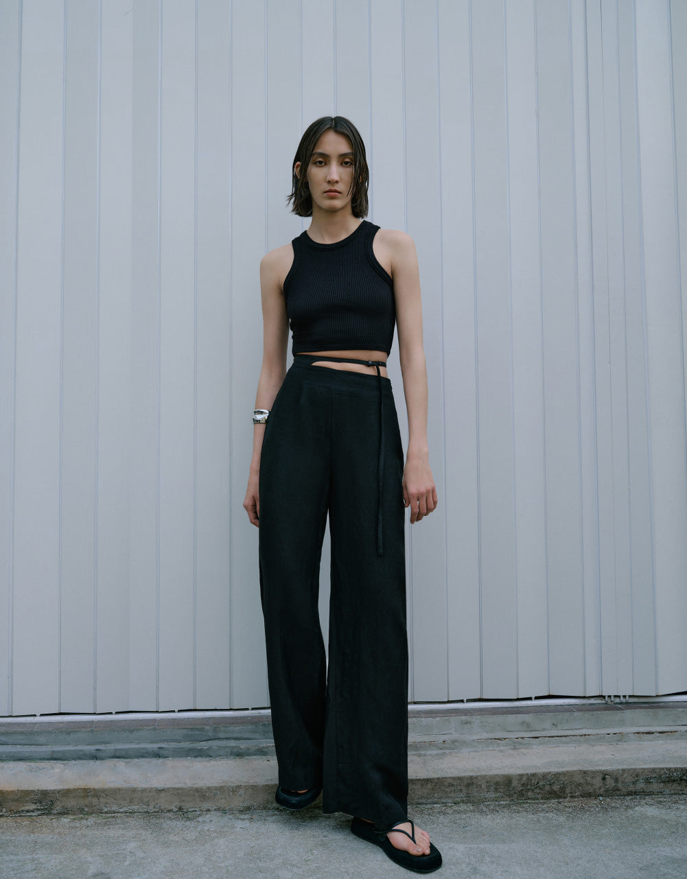 Hem Detail Wide-Leg Pants