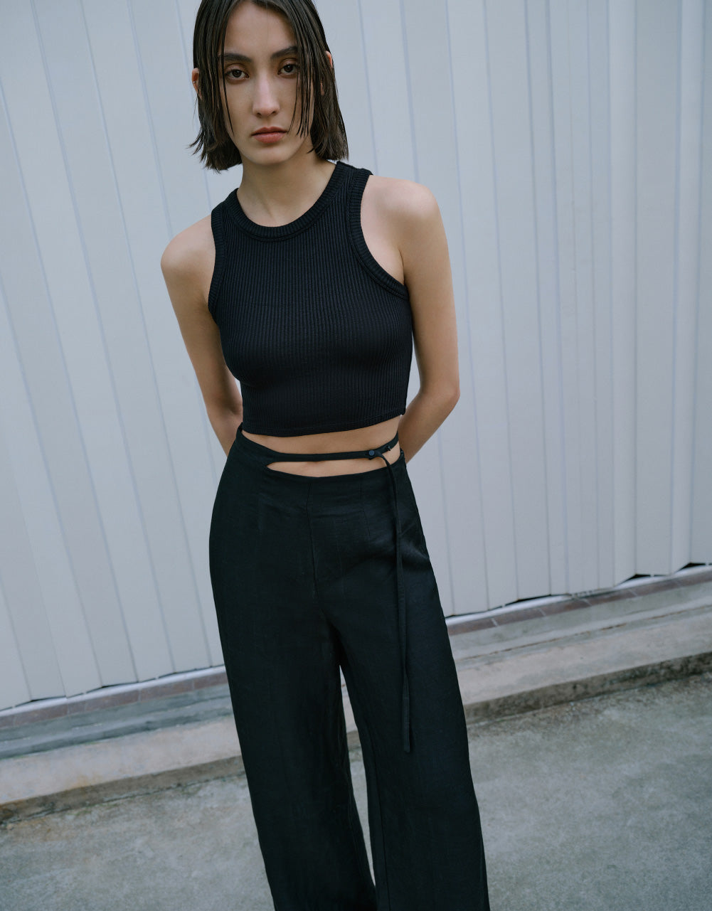 Hem Detail Wide-Leg Pants