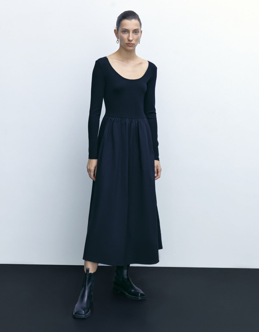 U Neck A-Line Midi Dress