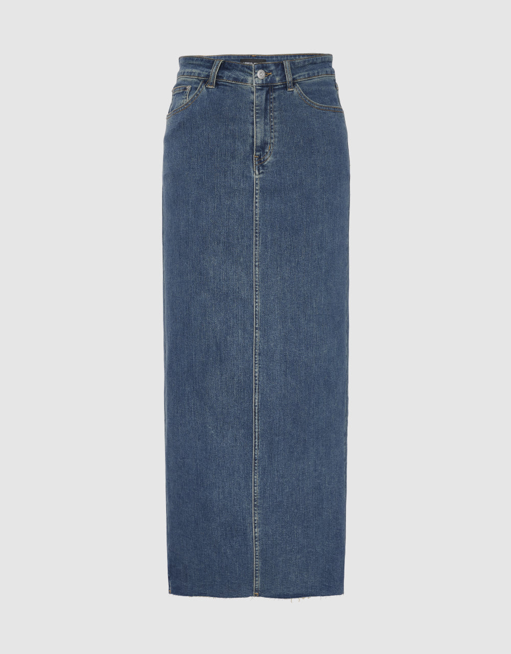 Back Split Denim Midi Skirt