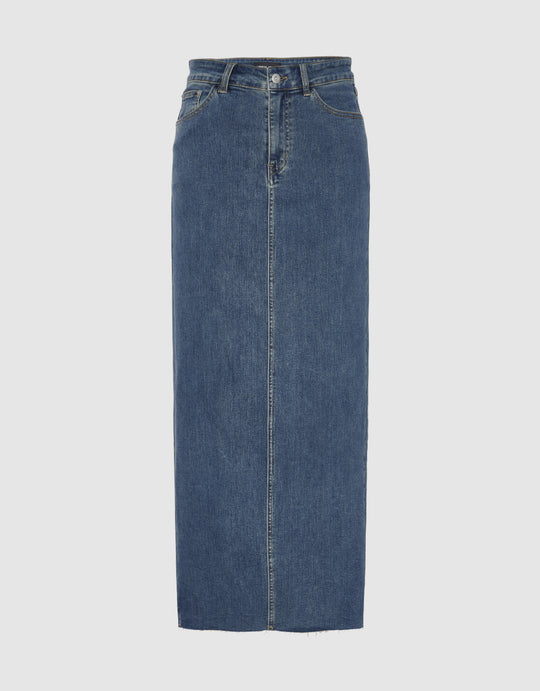 Back Split Denim Midi Skirt