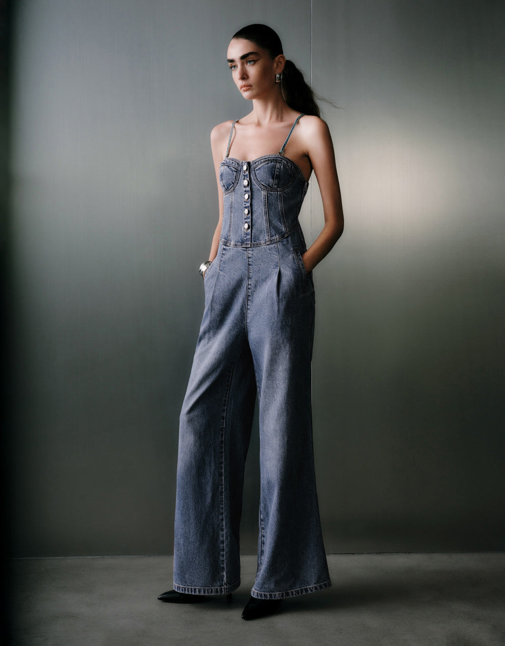 Thin Strap Denim Jumpsuit