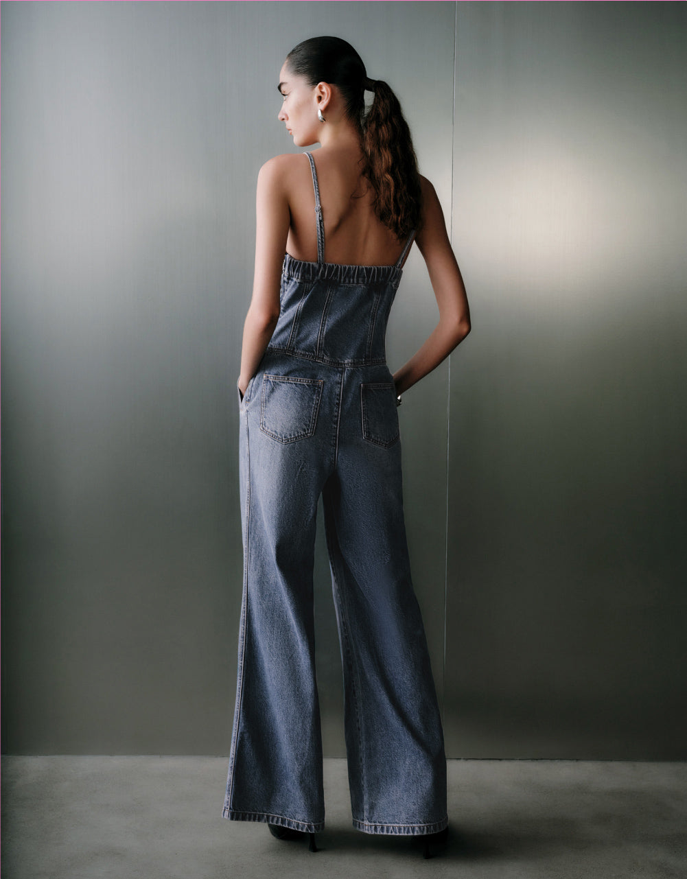 Thin Strap Denim Jumpsuit