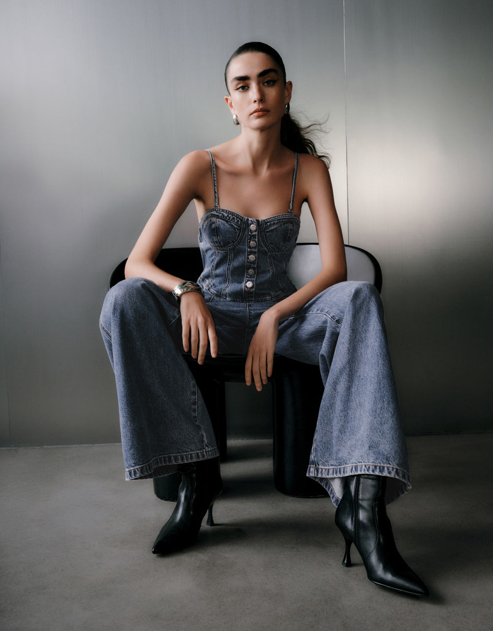 Thin Strap Denim Jumpsuit