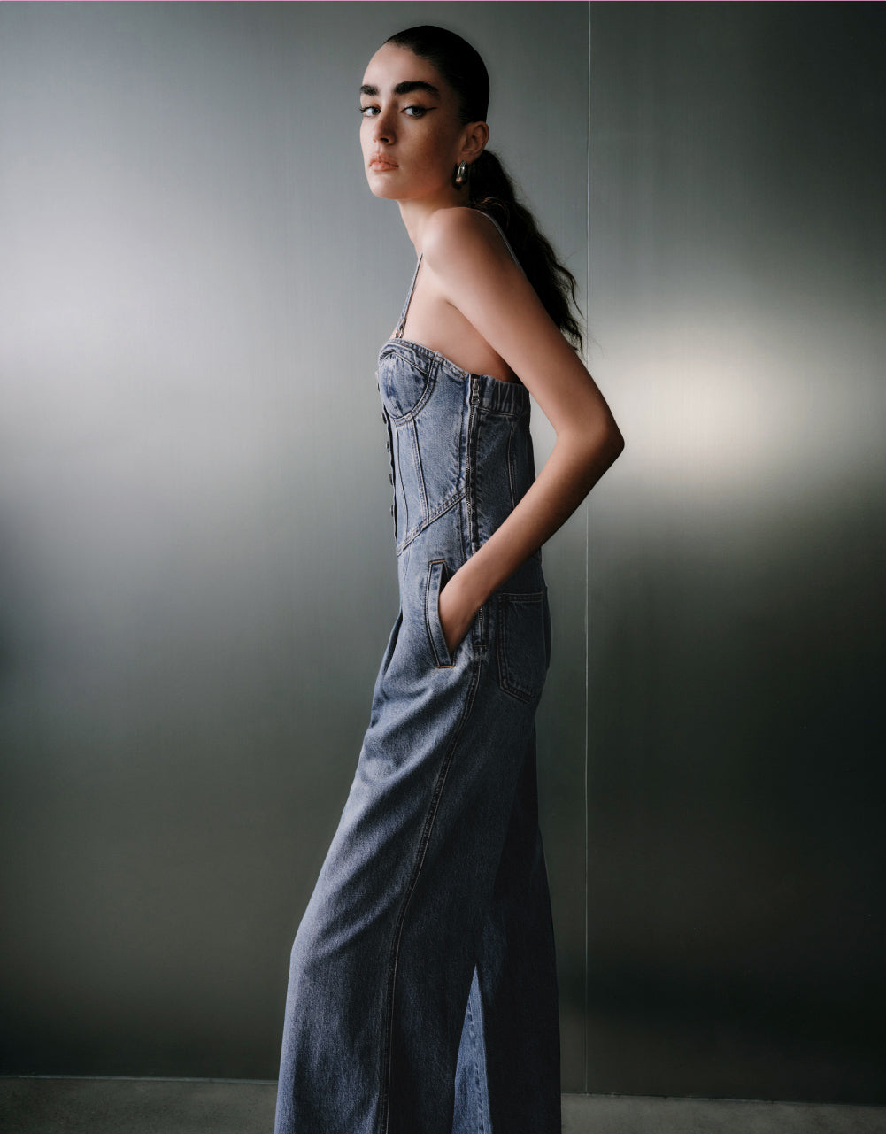 Thin Strap Denim Jumpsuit