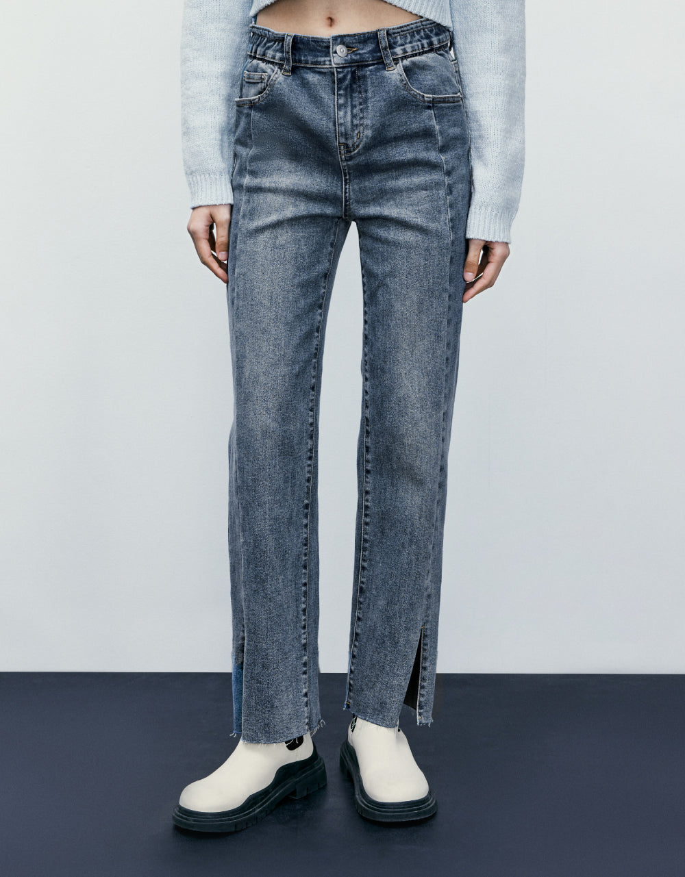 Split Hem Straight Jeans