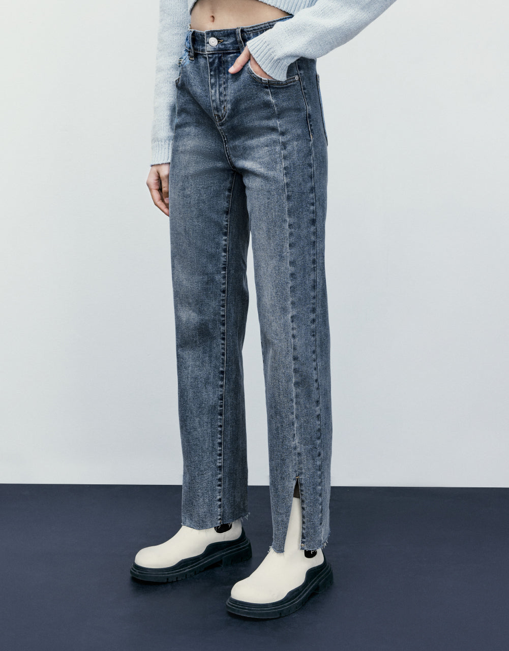 Split Hem Straight Jeans