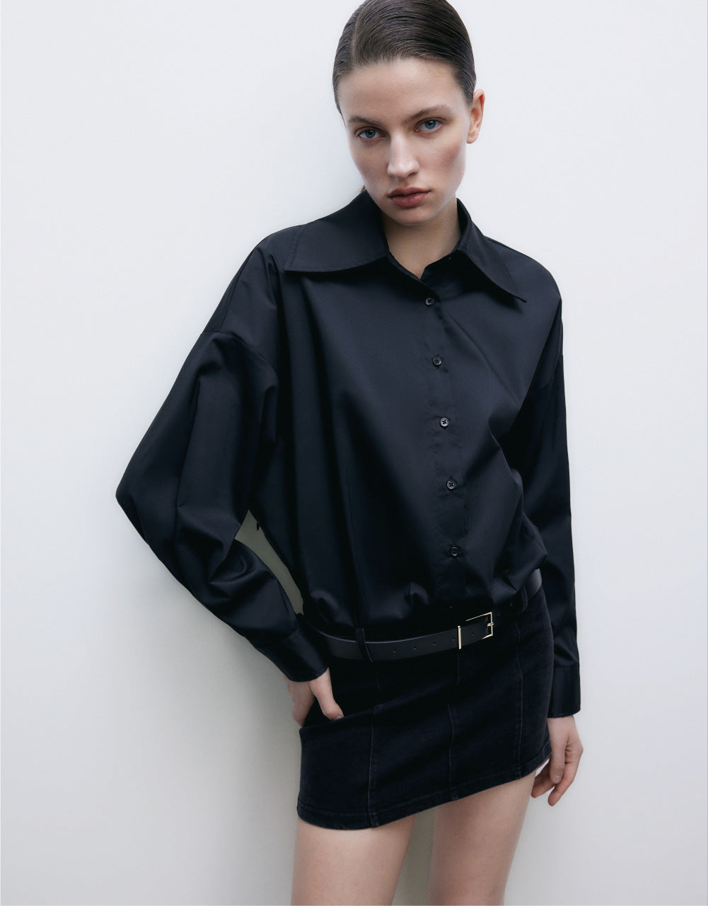 Drop Shoulder Denim Shirt Dress