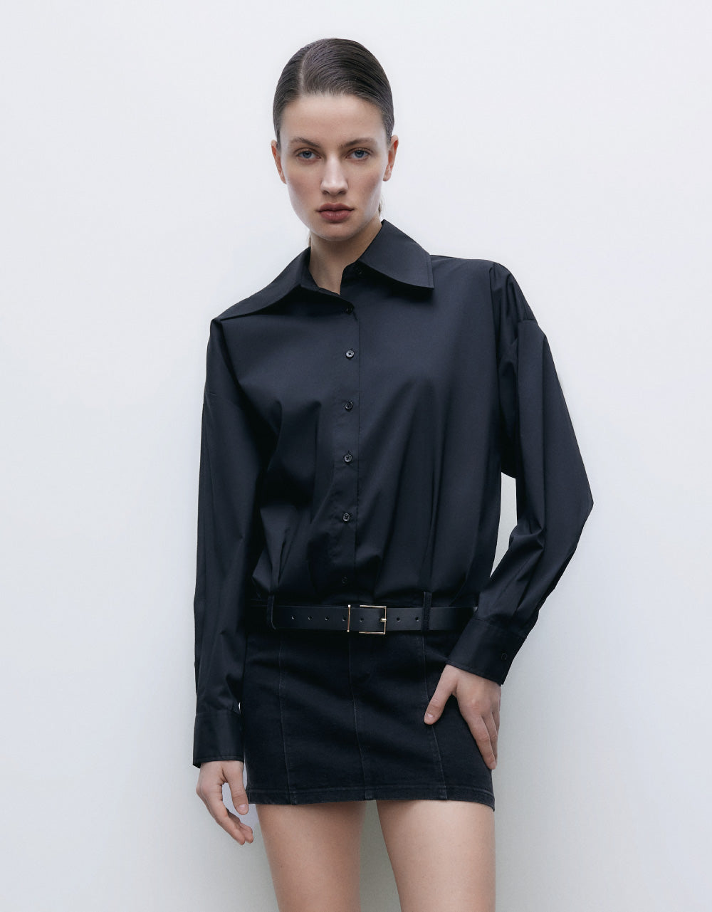 Drop Shoulder Denim Shirt Dress