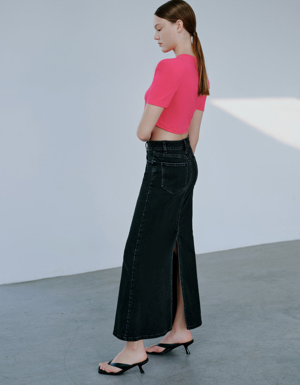 Midi Fishtail Denim Skirt
