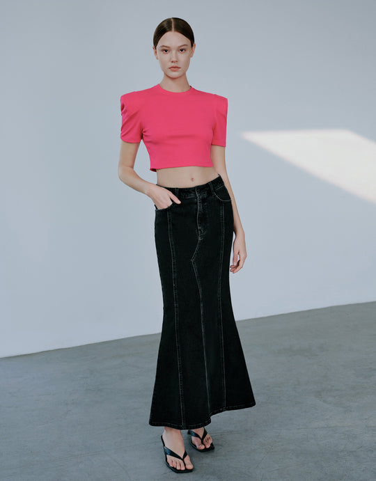 Midi Fishtail Denim Skirt