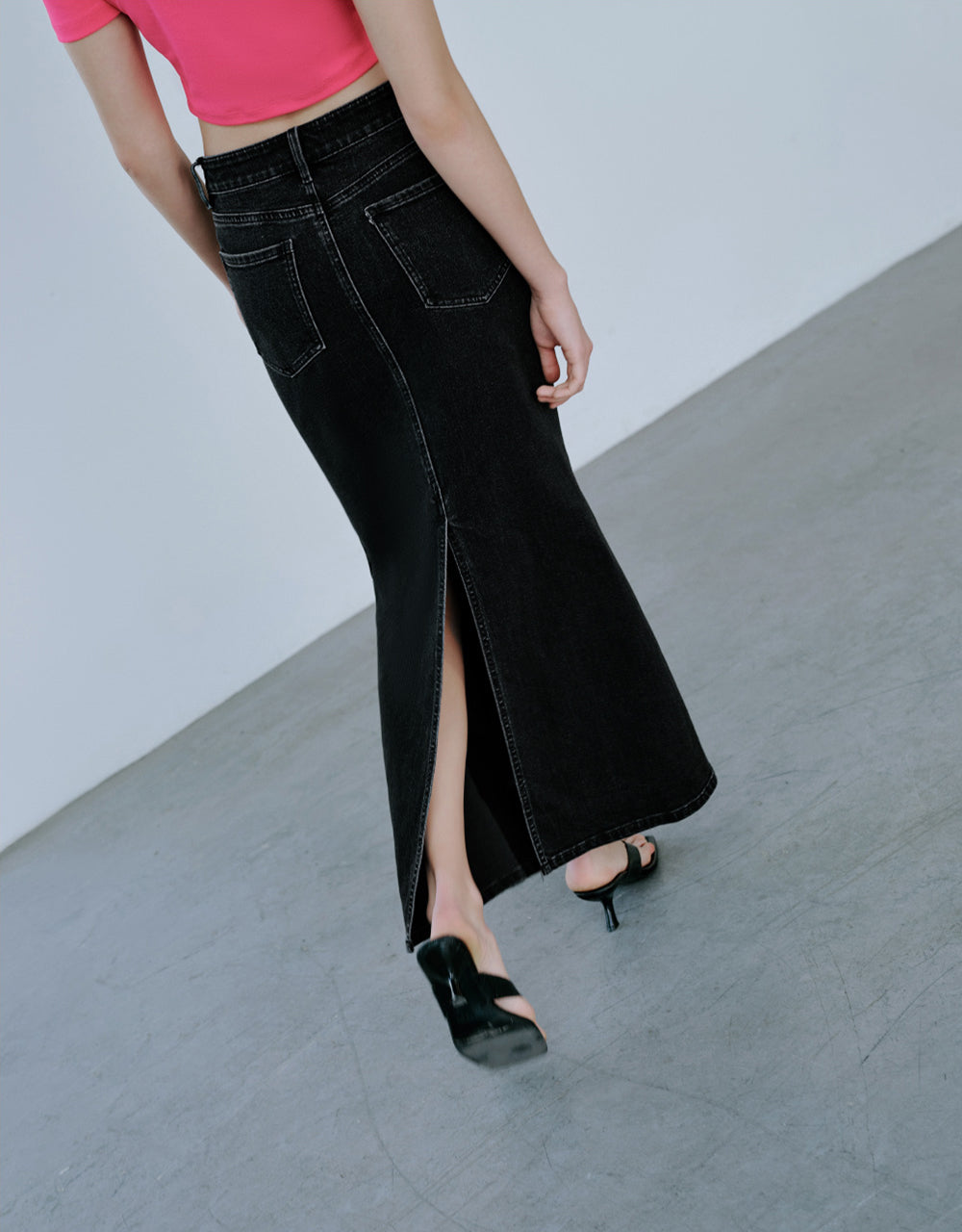 Midi Fishtail Denim Skirt