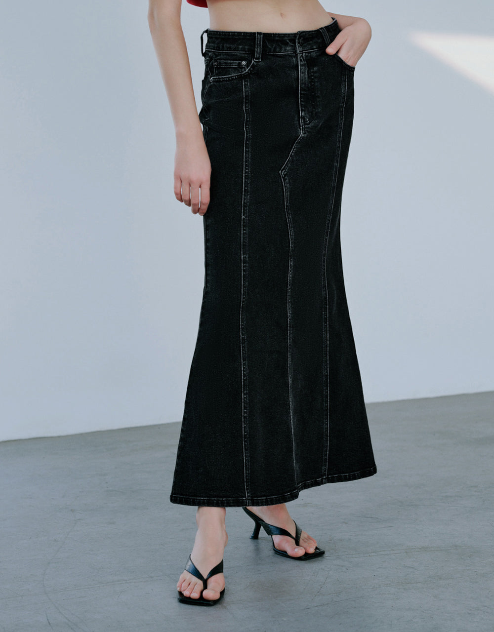 Midi Fishtail Denim Skirt