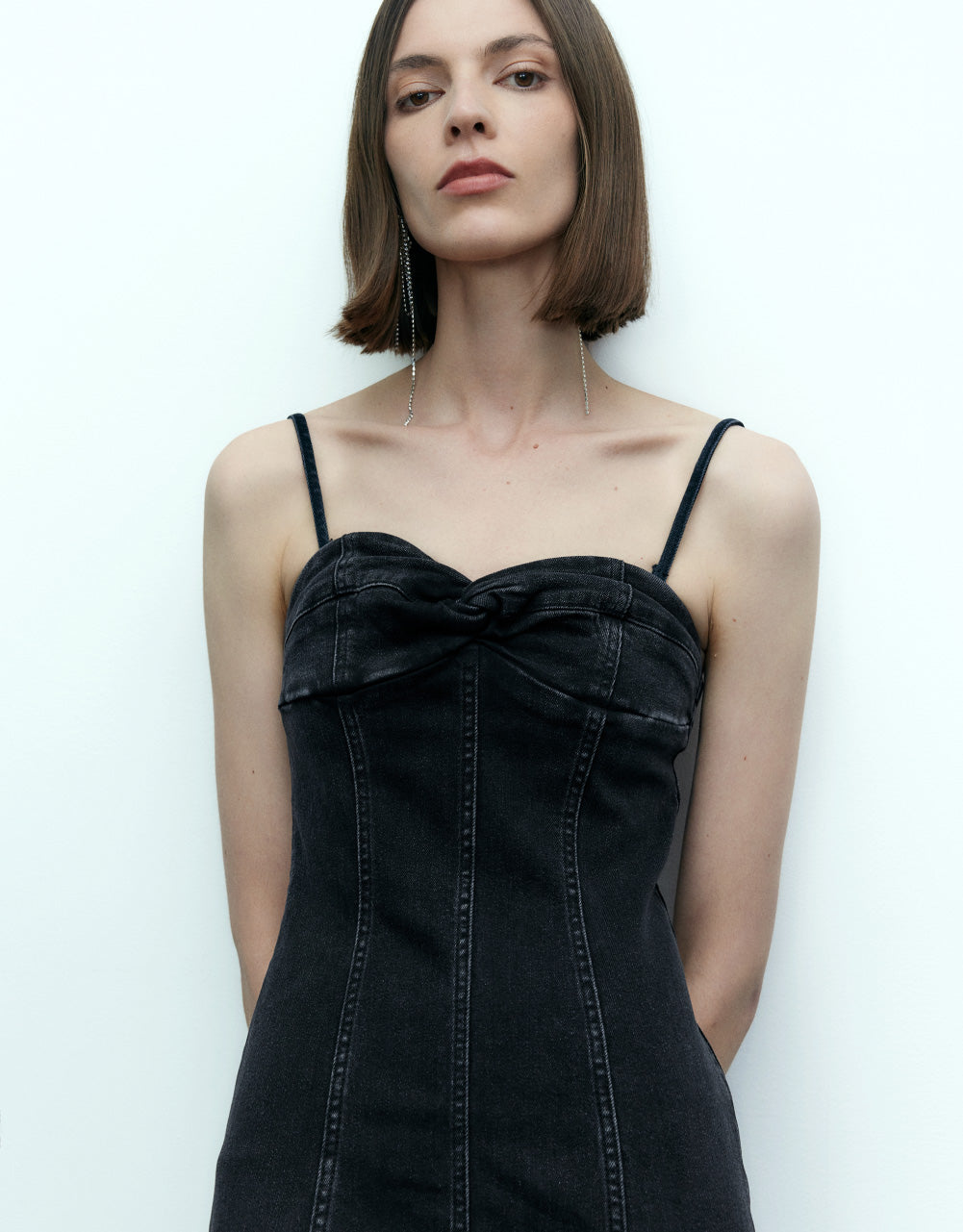 Twist Front Sleeveless Denim Dress