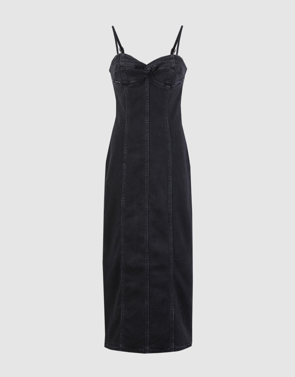 Twist Front Sleeveless Denim Dress