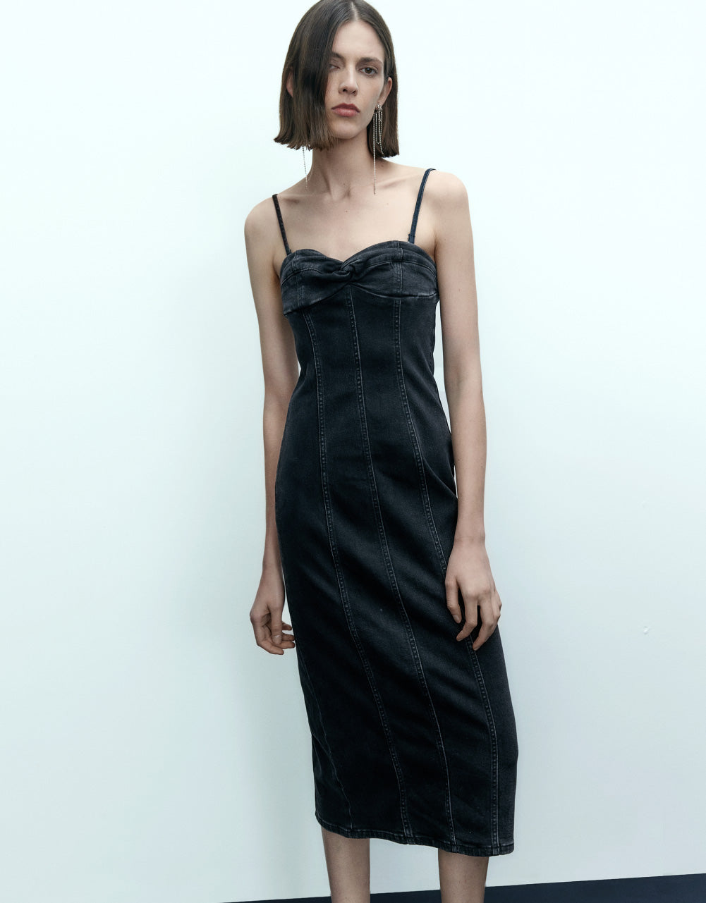 Twist Front Sleeveless Denim Dress