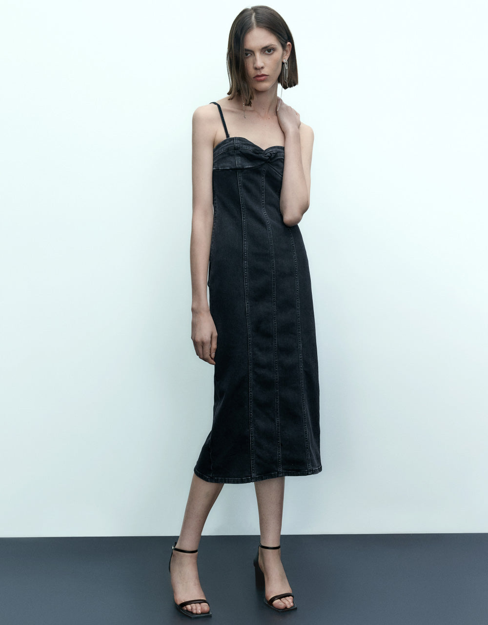 Twist Front Sleeveless Denim Dress