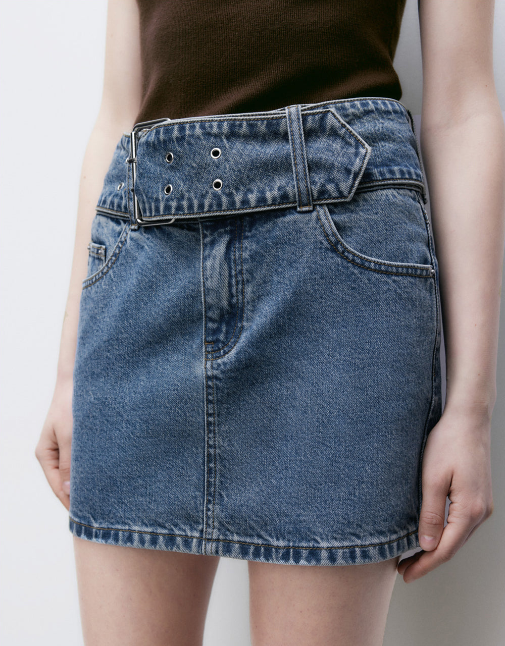 Mini Denim Skirt With Buckled Belt