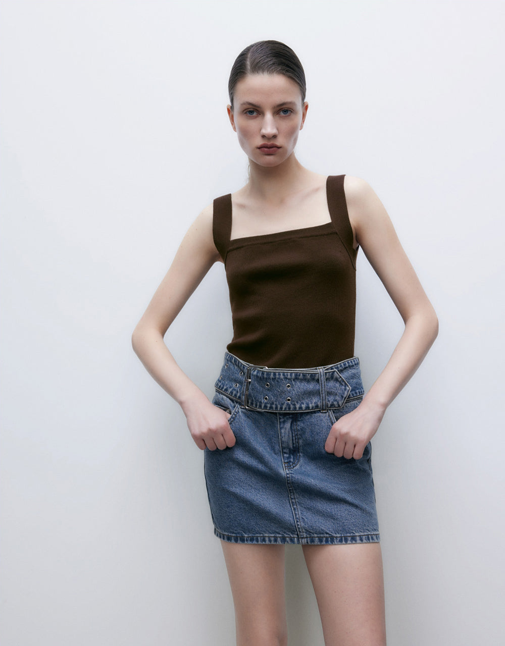 Mini Denim Skirt With Buckled Belt