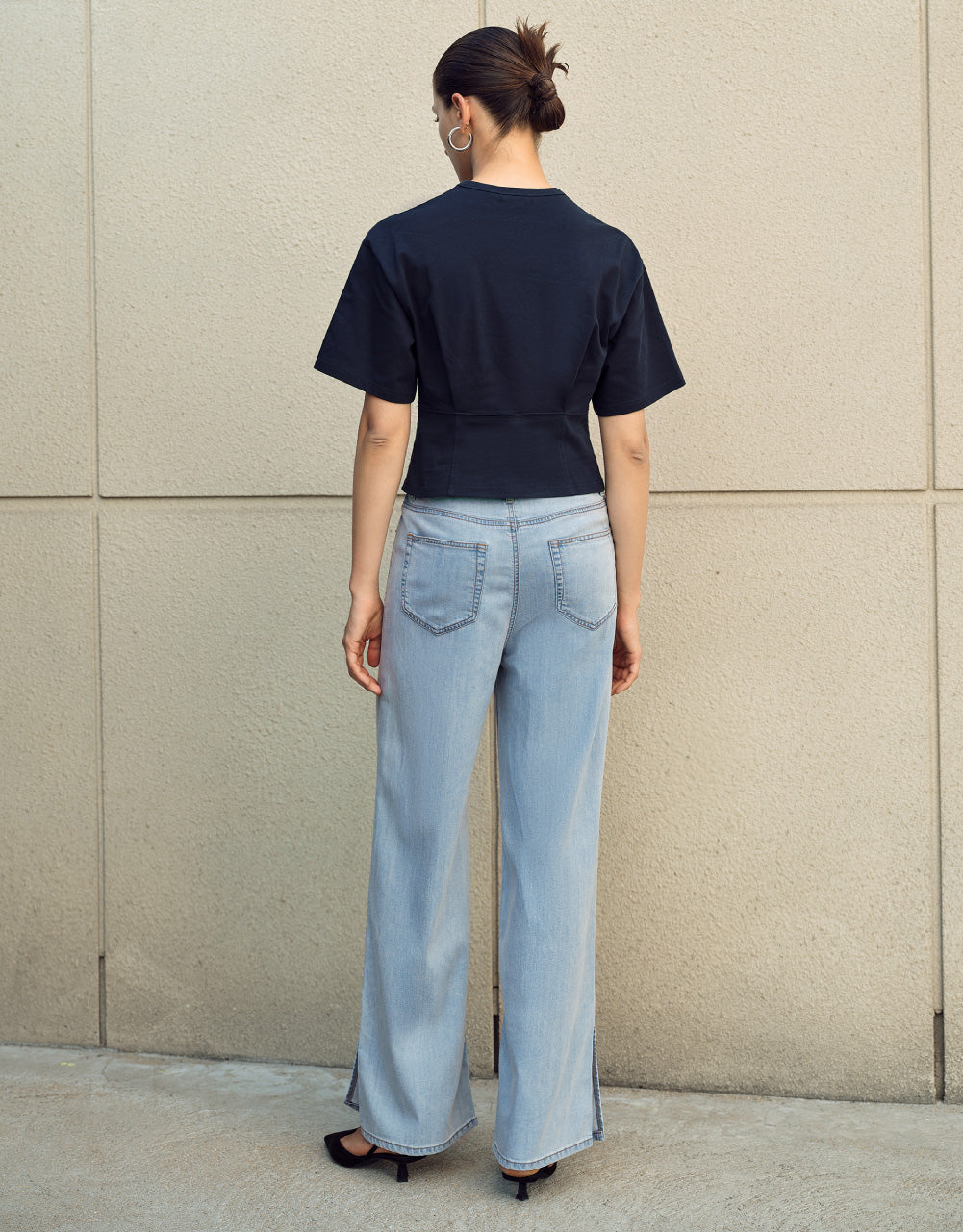 Elastic Waist Split Hem Jeans