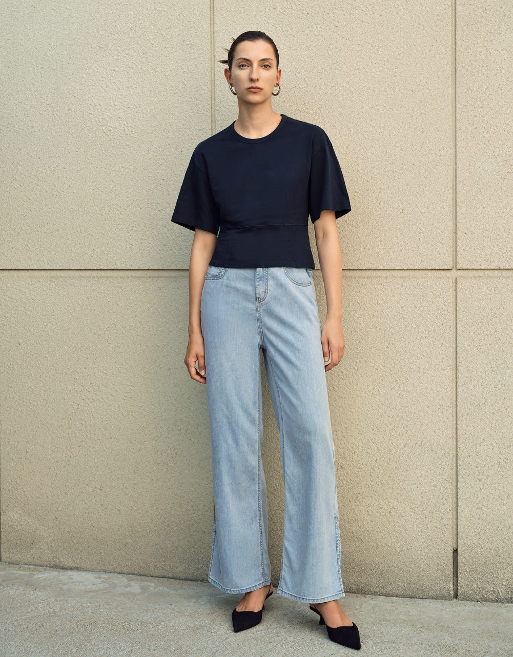 Elastic Waist Split Hem Jeans