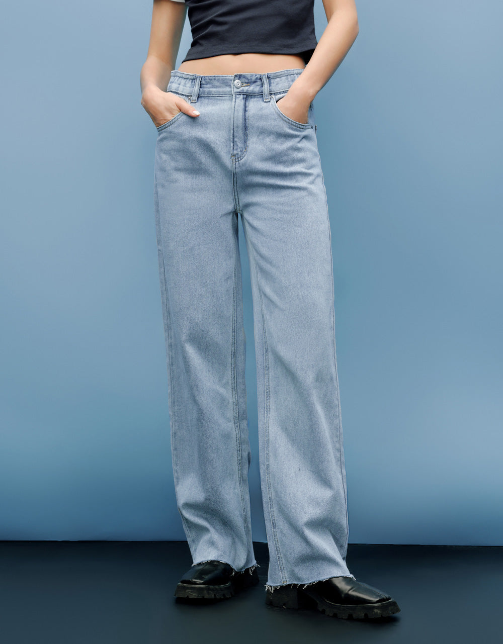 Raw Hem Straight Jeans