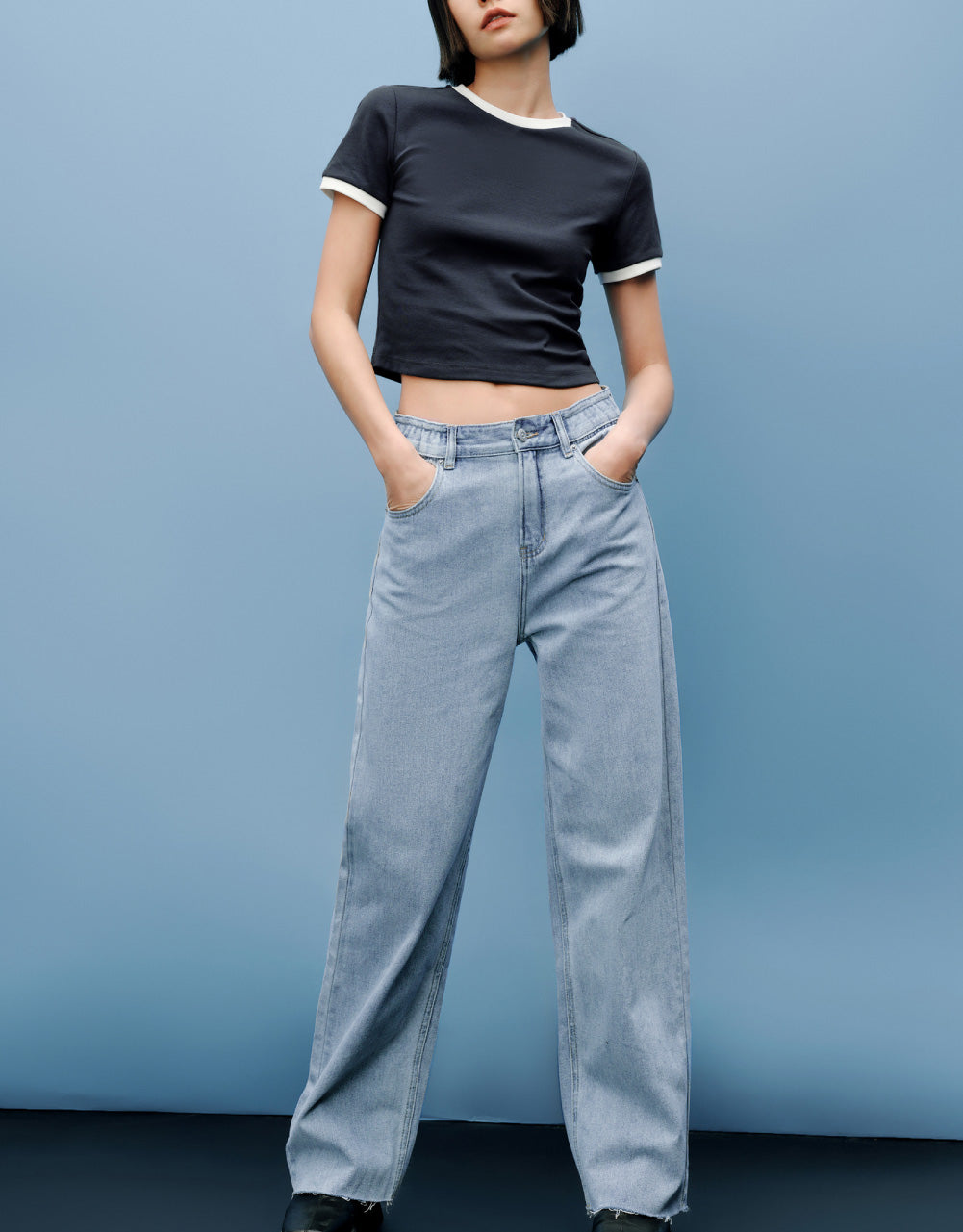 Raw Hem Straight Jeans