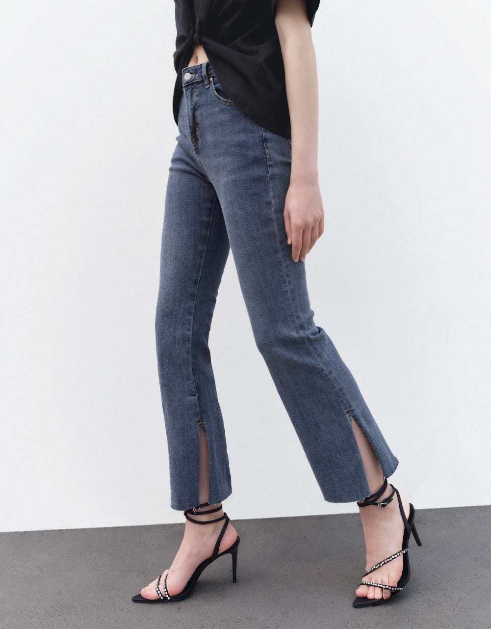 Mid-Waist Split Hem Flare Jeans