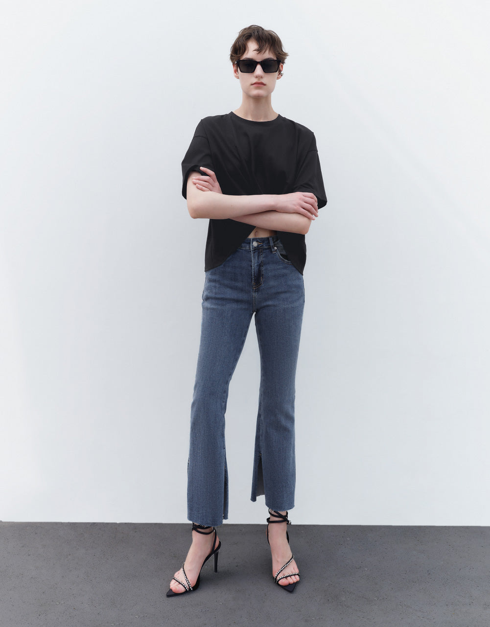 Mid-Waist Split Hem Flare Jeans