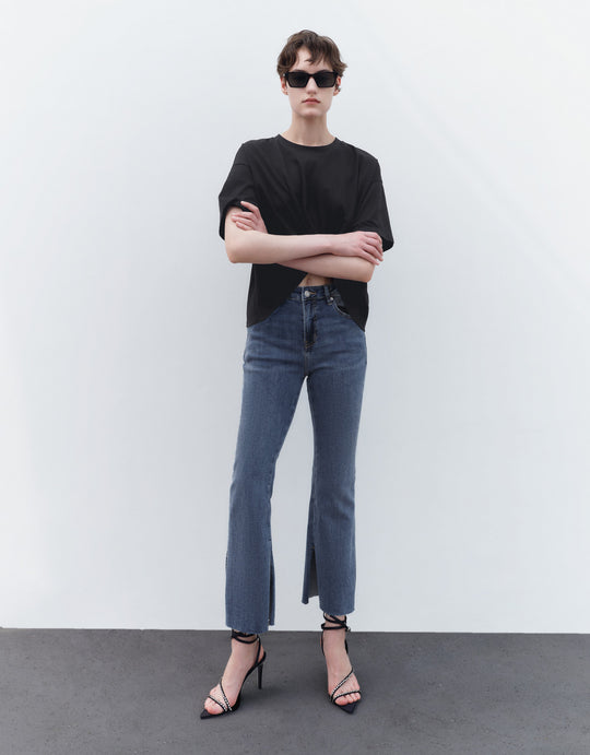 Mid-Waist Split Hem Flare Jeans