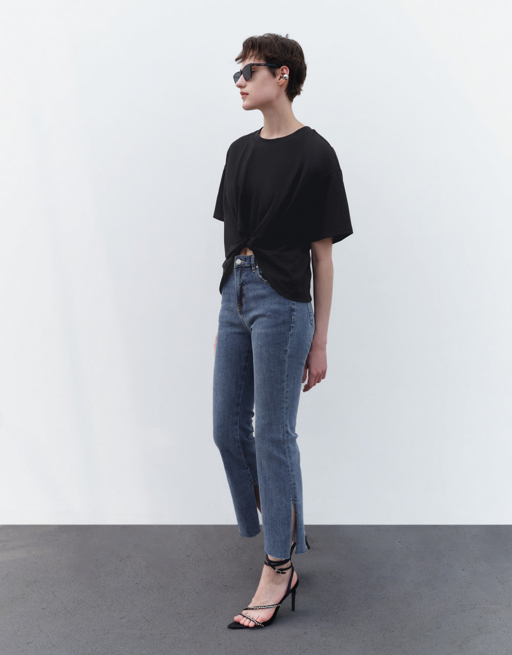 Mid-Waist Split Hem Flare Jeans